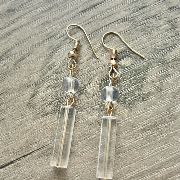 New Dainty Gold and Clear Beaded Drop Earrings - Picture 2 of 5